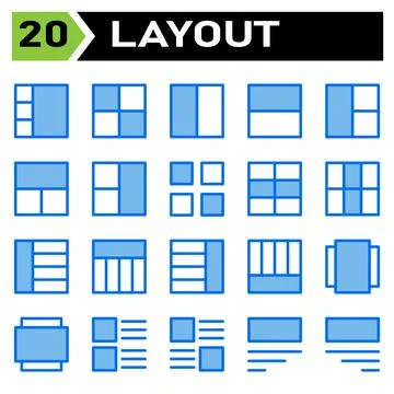 Layout icon set include layout, grid, dashboard, interface, user interface, a Stock Illustration