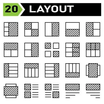 Layout icon set include layout, grid, dashboard, interface, user interface, a Illustrazione stock