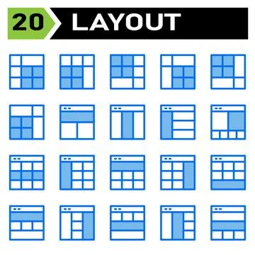 Layout icon set include layout, grid, dashboard, interface, user interface, a Stock Illustration