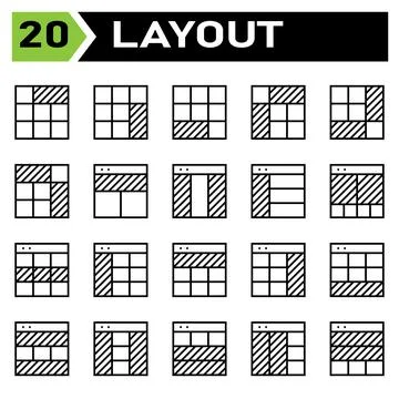 Layout icon set include layout, grid, dashboard, interface, user interface, a Stock Illustration