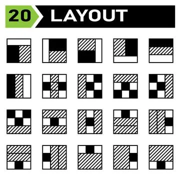 Layout icon set include layout, grid, dashboard, interface, user interface, a Stock Illustration