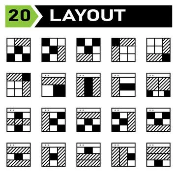 Layout icon set include layout, grid, dashboard, interface, user interface, a Stock Illustration
