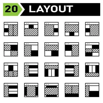 Layout icon set include layout, grid, dashboard, interface, user interface, a Stock Illustration