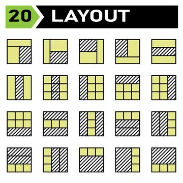 Layout icon set include layout, grid, dashboard, interface, user interface, a Illustrazione stock