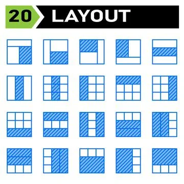 Layout icon set include layout, grid, dashboard, interface, user interface, a Illustrazione stock