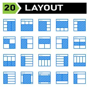 Layout icon set include layout, grid, dashboard, interface, user interface, a Stock Illustration