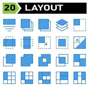 Layout icon set include layout, grid, dashboard, interface, user interface, a Stock Illustration