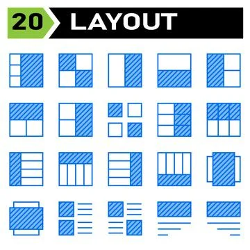 Layout icon set include layout, grid, dashboard, interface, user interface, a Stock Illustration