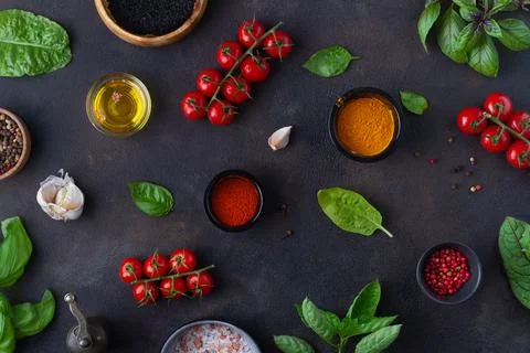 Layout with ingredients for cooking Stock Photos