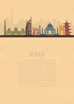 The layout of the leaflets with the sights Asia and place for text Stock Illustration