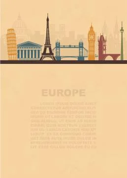 The layout of the leaflets with the sights Europe and place for text Illustrazione stock