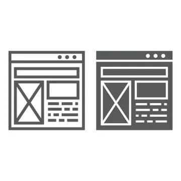 Layout line and glyph icon, website and design, template window sign, vector Stock Illustration