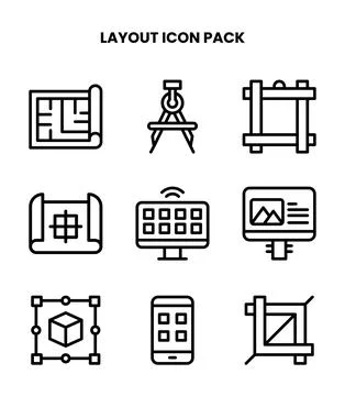 Layout Line Vector Icons Pack 库存插图