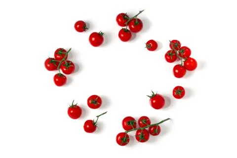 Layout made of cherry tomatoes on the white background. Foto stock