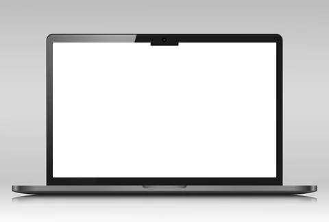 The layout of a modern laptop with a reflection on a gray background. Illustrazione stock
