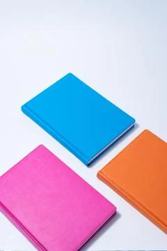 Layout of notebooks on a white background Stock Photos