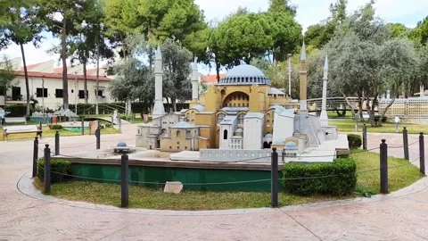 Layout of an old historical mosque building with minarets, in oriental style Stock Footage 236903396