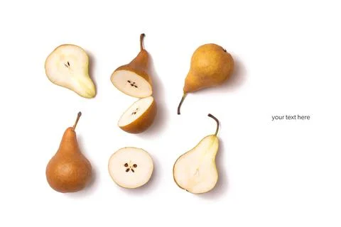 Layout with pears on white background. Stock Photos