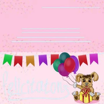Layout of a postcard with a puppy holding a gift Stock Illustration