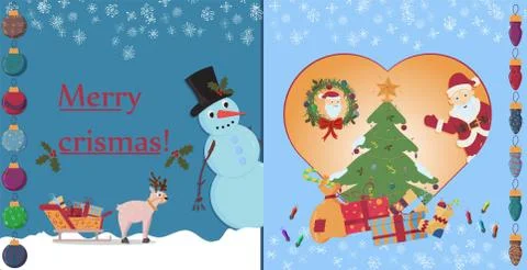 Layout postcards 3 on Christmas and new year theme in the style of flat child Stock Illustration