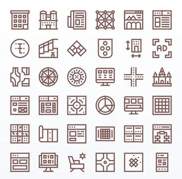 Layout Professional Vector Set with 36 Bold Line Grid Fitted 256x256 Icons 스톡 일러스트