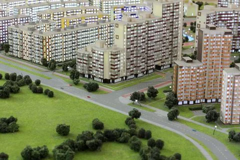 The layout of a residential complex of multi-storey buildings and dense Fotos Stock