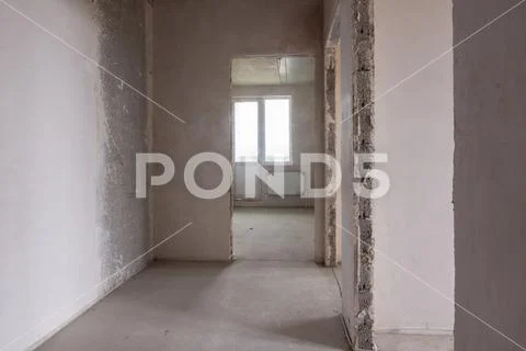 Layout of rooms and rooms in a new building, view of the premises with a balc Stock Photos
