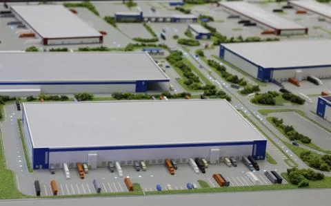 Layout of the territory of warehouses. Model in mini format. Stock Photos