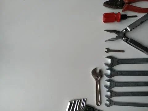 Layout of tools for repair on a white background. Do it yourself minor repairs Stock Photos