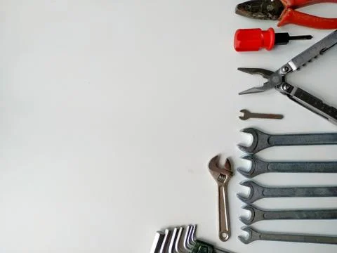 Layout of tools for repair on a white background. Do it yourself minor repairs Stock Photos