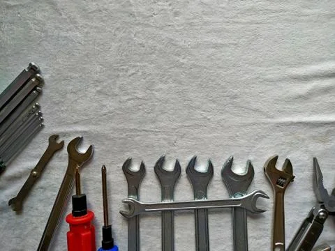Layout of tools for repair on a white background. Do it yourself minor repairs Stock Photos