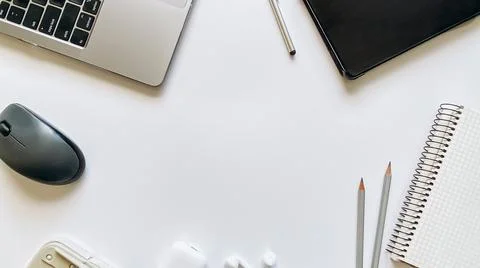 Layout on the topic of working process or education on a white background with 스톡 사진