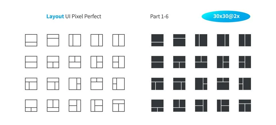 Layout UI Pixel Perfect Well-crafted Vector Thin Line And Solid Icons 30 2x Grid Stock Illustration