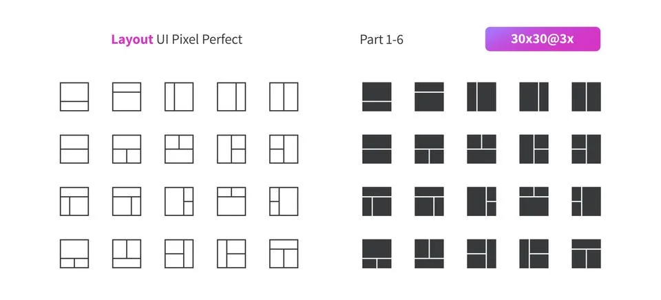 Layout UI Pixel Perfect Well-crafted Vector Thin Line And Solid Icons 30 3x Grid 스톡 일러스트
