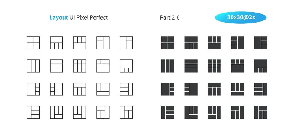 Layout UI Pixel Perfect Well-crafted Vector Thin Line And Solid Icons 30 2x Grid Stockillustratie