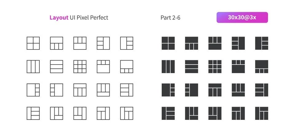 Layout UI Pixel Perfect Well-crafted Vector Thin Line And Solid Icons 30 3x Grid Stock Illustration