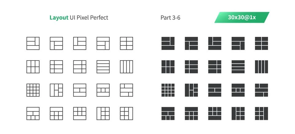 Layout UI Pixel Perfect Well-crafted Vector Thin Line And Solid Icons 30 1x Grid Illustrazione stock