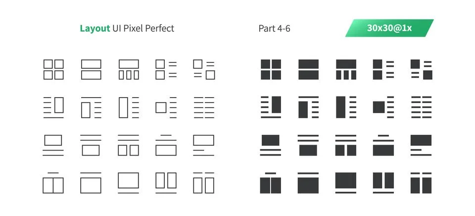 Layout UI Pixel Perfect Well-crafted Vector Thin Line And Solid Icons 30 1x Grid Stockillustratie