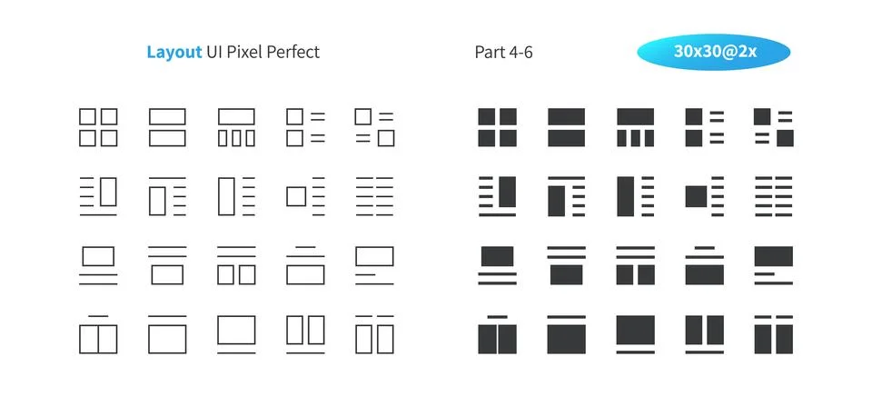 Layout UI Pixel Perfect Well-crafted Vector Thin Line And Solid Icons 30 2x Grid Stockillustratie