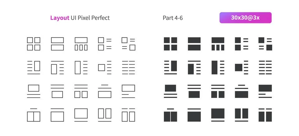 Layout UI Pixel Perfect Well-crafted Vector Thin Line And Solid Icons 30 3x Grid 스톡 일러스트