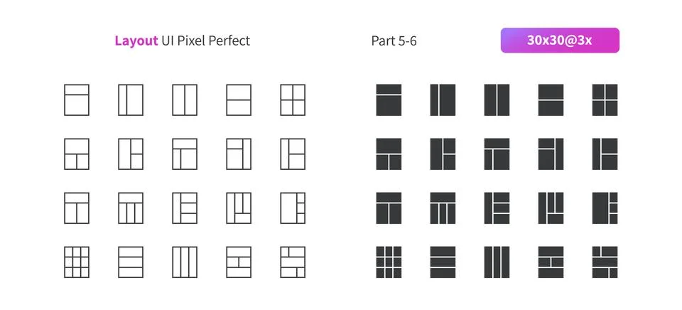 Layout UI Pixel Perfect Well-crafted Vector Thin Line And Solid Icons 30 3x Grid 库存插图