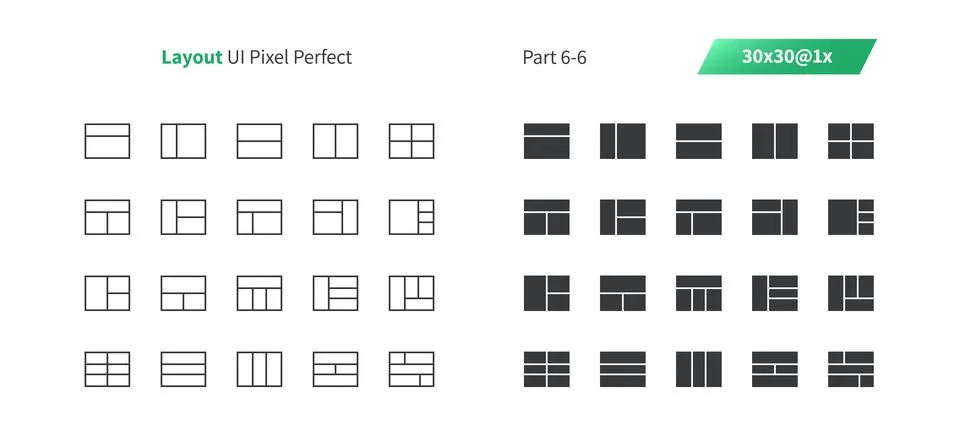 Layout UI Pixel Perfect Well-crafted Vector Thin Line And Solid Icons 30 1x Grid Stock Illustration