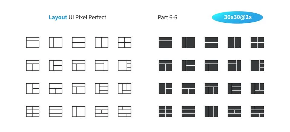 Layout UI Pixel Perfect Well-crafted Vector Thin Line And Solid Icons 30 2x Grid Stockillustratie