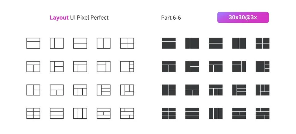 Layout UI Pixel Perfect Well-crafted Vector Thin Line And Solid Icons 30 3x Grid 스톡 일러스트