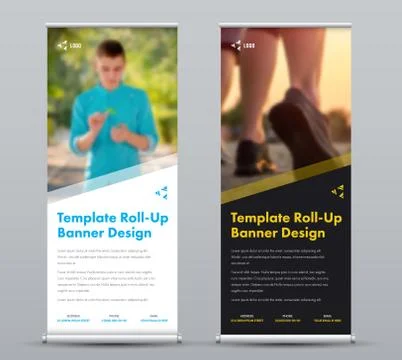Layout of vector roll up poster with diagonal design and insert for photo, wh Stock Illustration