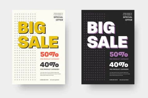 Layout of vector white and black banners, with a pattern of circles, yellow a Stock Illustration