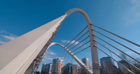 Lazarevsky bridge - a cable-stayed bridge across Malaya Nevka in St. Petersburg Stock Footage 119605644