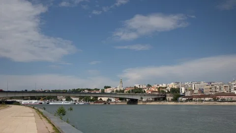Lazy clouds over river Sava Stock Footage 91486696