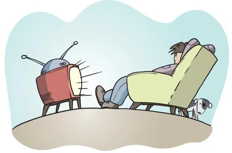 Lazy guy watching tv Stock Illustration