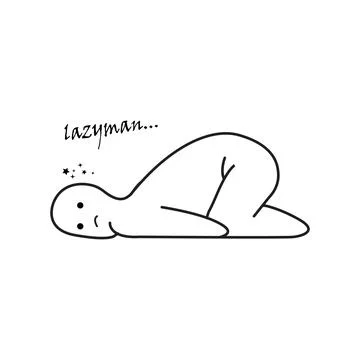 Lazy man lying down flat line art illustration. Stock Illustration